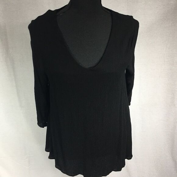 Niche medium black layered long sleeved top rayon polyester soft - Picture 1 of 4